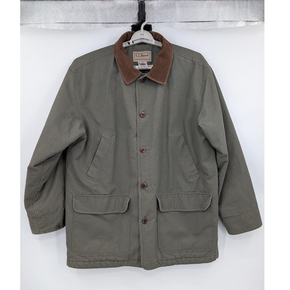 LL Bean Men's Olive Green Thinsulate Lined Farm Field Barn Chore L Coat Vintage - Picture 2 of 16